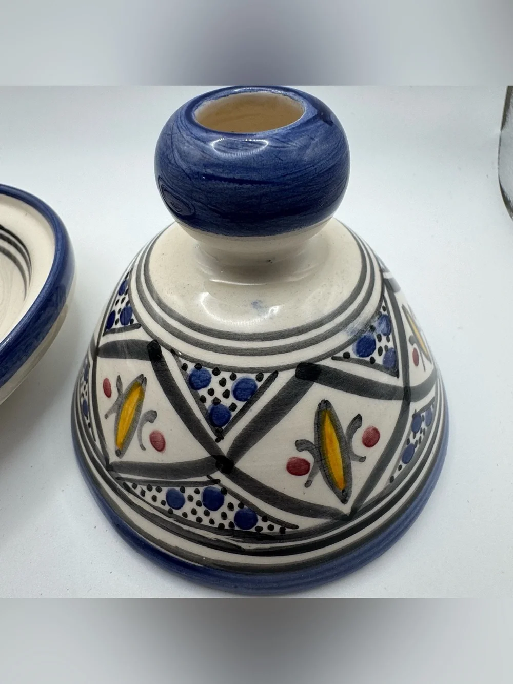 Hand Painted Moroccan Ceramic Mini Tagine Lidded Dish Blue Floral